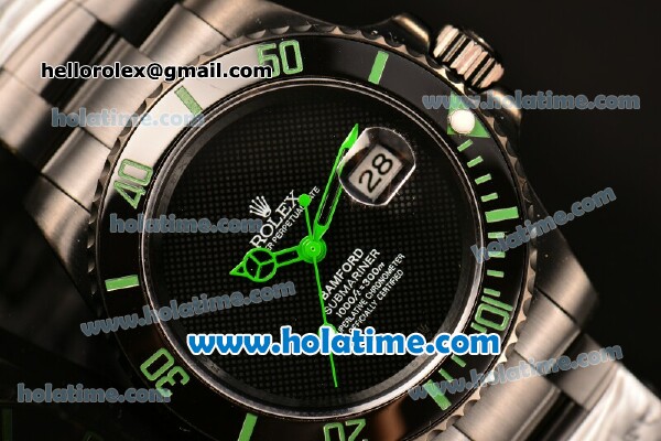 Rolex Submariner Bamford Asia 2813 Automatic Full PVD with Black Micro Checkered Dial - Green Spirit - Click Image to Close
